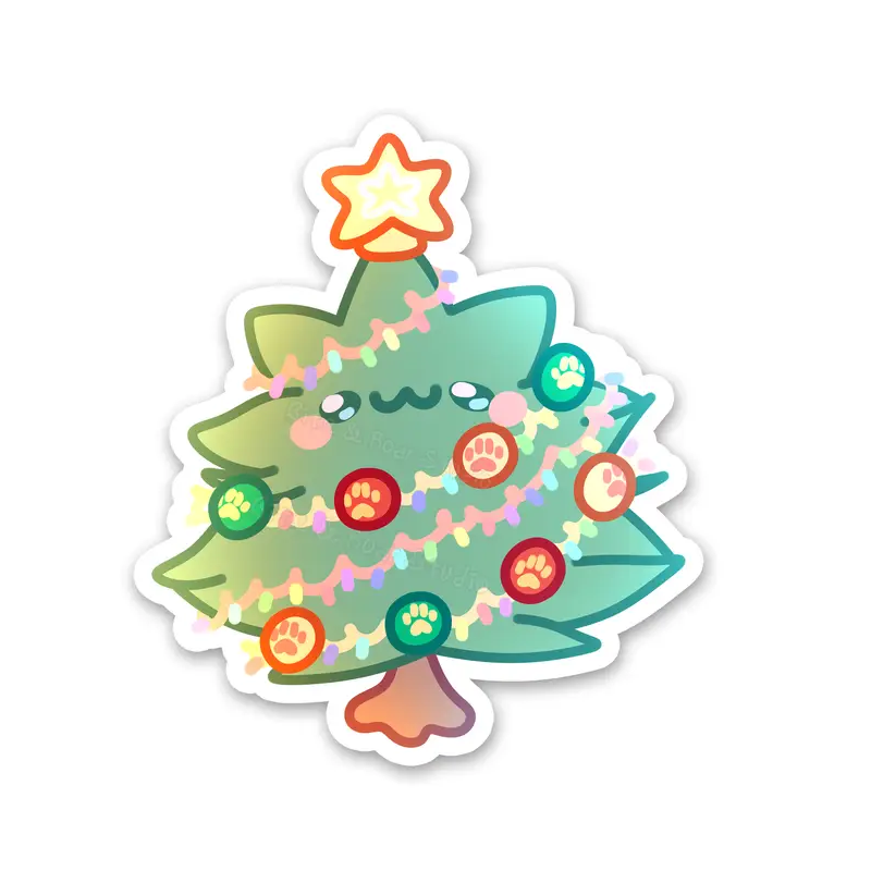 STOCK - BITE AND ROAR STUDIO - STICKERS " CAT CHRISTMAS TREE "