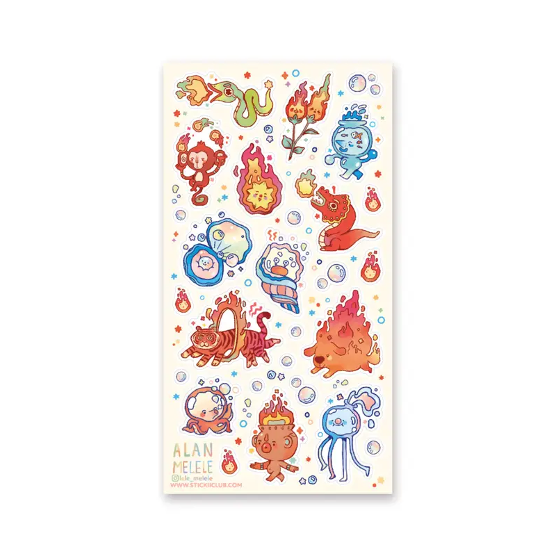 STOCK - STICKII - FEUILLE DE STICKERS "FIRE & WATER"
