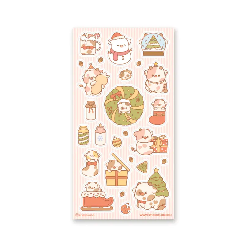 STOCK - STICKII - FEUILLE DE STICKERS " MERRY COWMAS"
