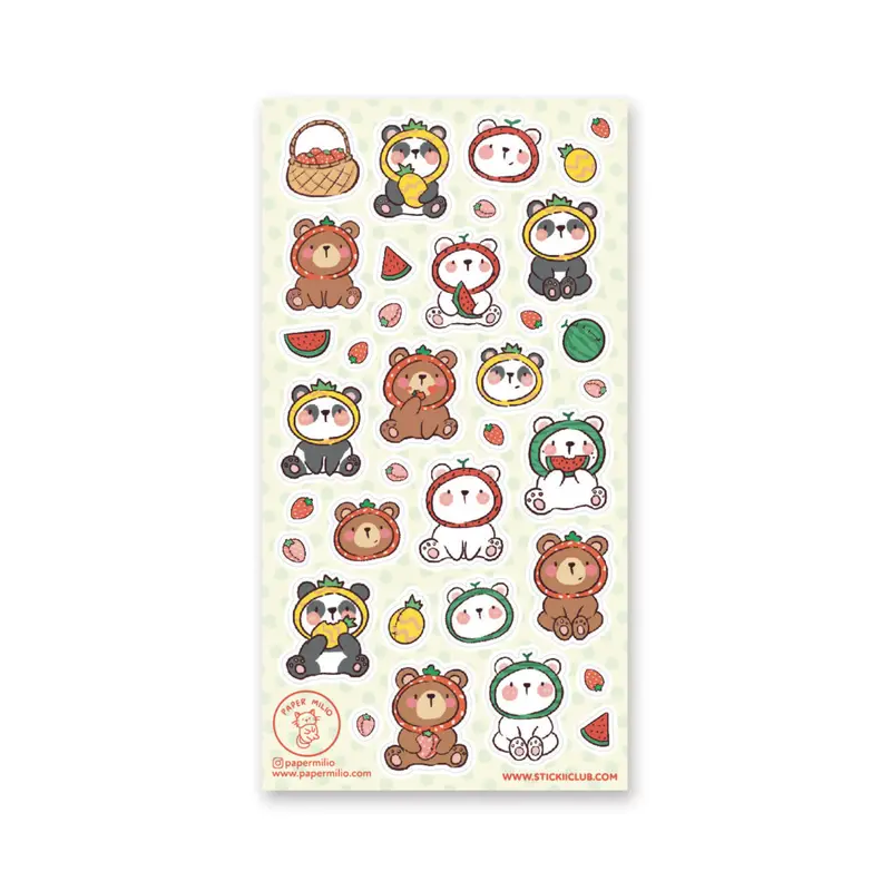 STOCK - STICKII - FEUILLE DE STICKERS " BEARY FRUITY "