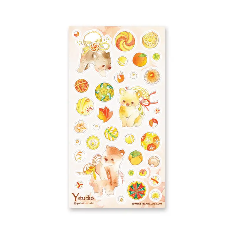STOCK - STICKII - FEUILLE DE STICKERS " OURS DU NOUVEL AN "