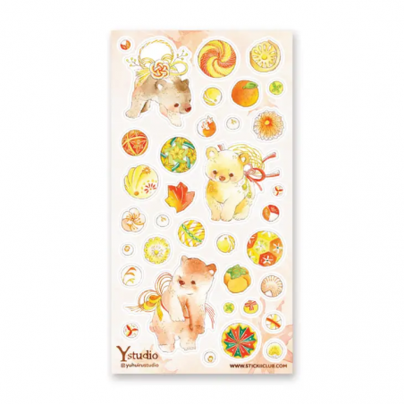 STOCK - STICKII - FEUILLE DE STICKERS " OURS DU NOUVEL AN "