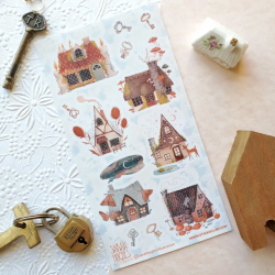 STOCK - STICKII - FEUILLE DE STICKERS " FOREST COTTAGE "
