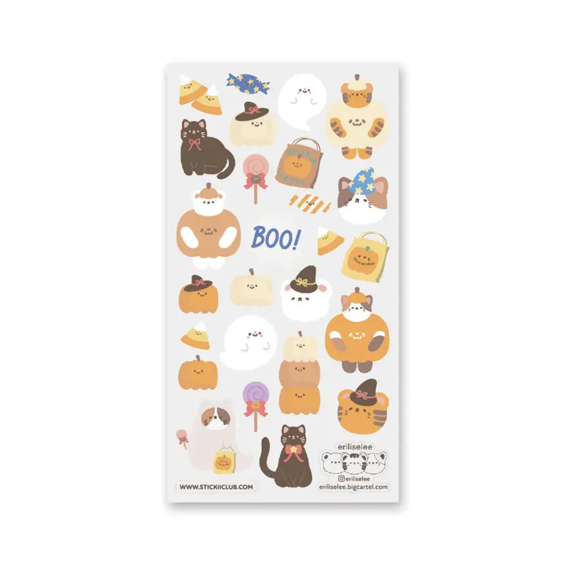 STOCK - STICKII - FEUILLE DE STICKERS " SPARKLY SPOOKY CAT"