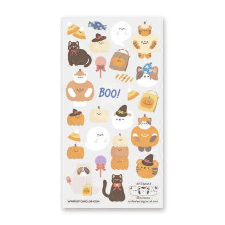 STOCK - STICKII - FEUILLE DE STICKERS " SPARKLY SPOOKY CAT"