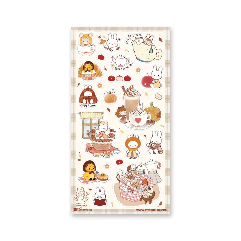 STOCK - STICKII - FEUILLE DE STICKERS "BUNNY TEA TIME"