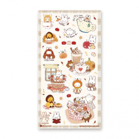 STOCK - STICKII - FEUILLE DE STICKERS "BUNNY TEA TIME"