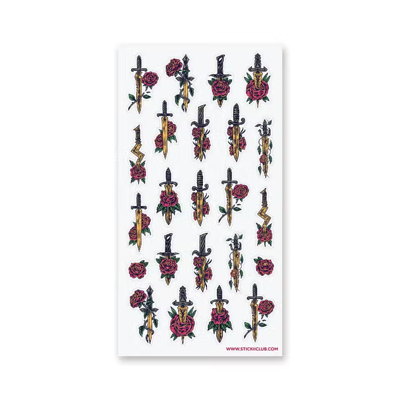 STOCK - STICKII - FEUILLE DE STICKERS " FLORAL SWORDS"
