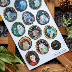 STOCK - STICKII - FEUILLE DE STICKERS " MOONLIT OWLS "