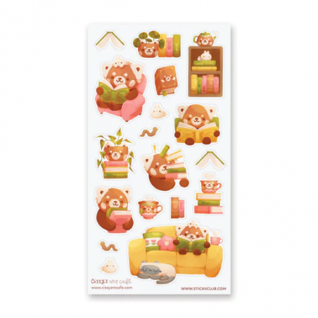 STOCK - STICKII - FEUILLE DE STICKERS "BOOKISH RED PANDA"