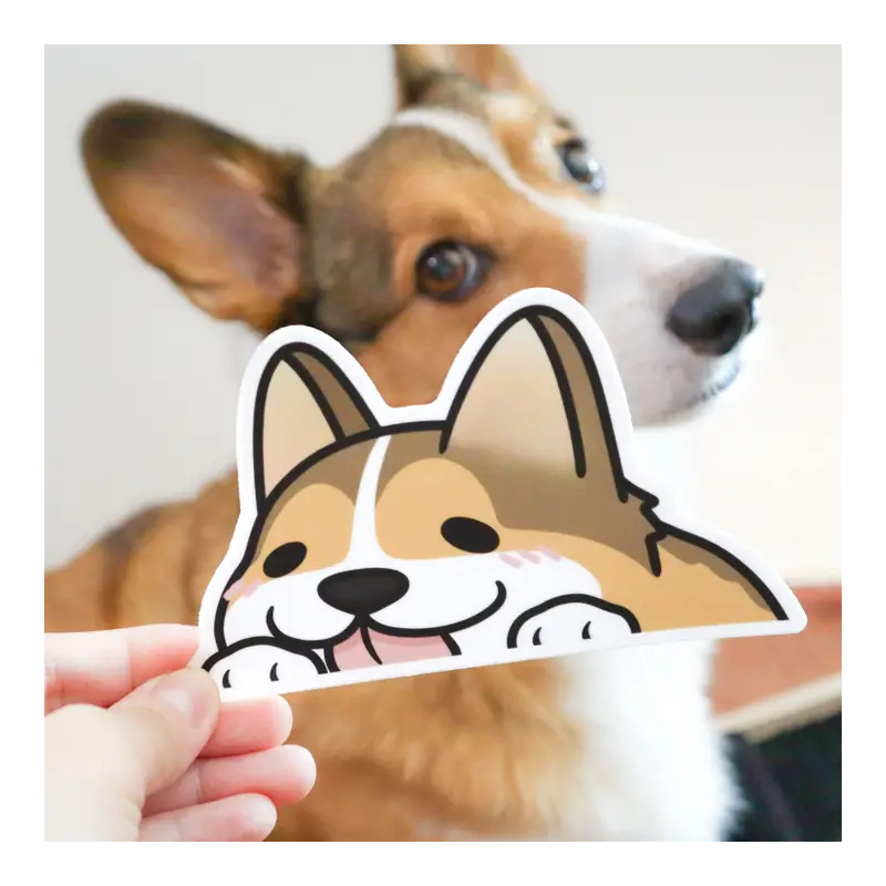 STOCK - RISKIT DESIGN - Vinyl Stickers CORGI PEEKER